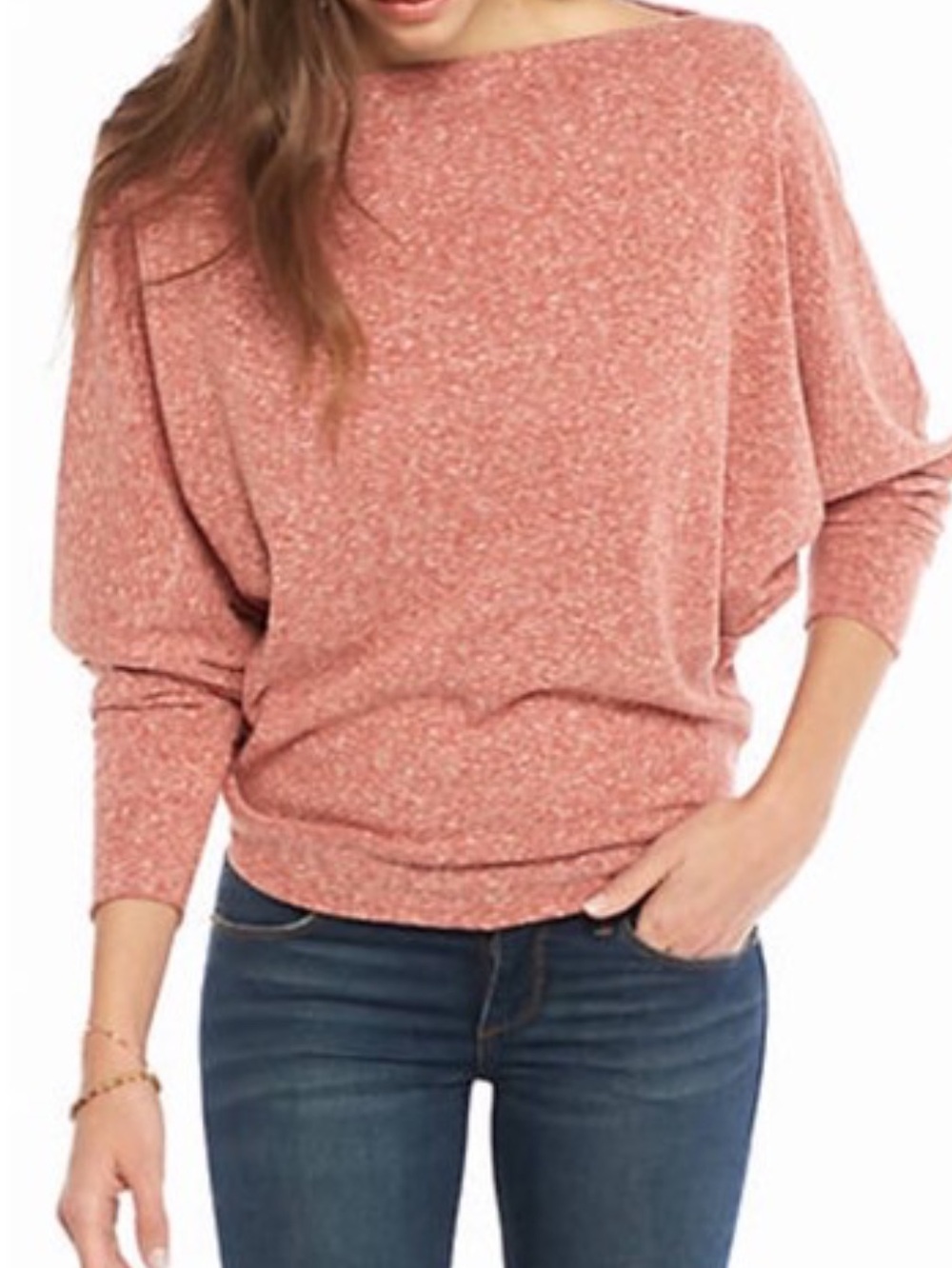 We The Free Off-Shoulder Pullover Sweater - Rose Melange
